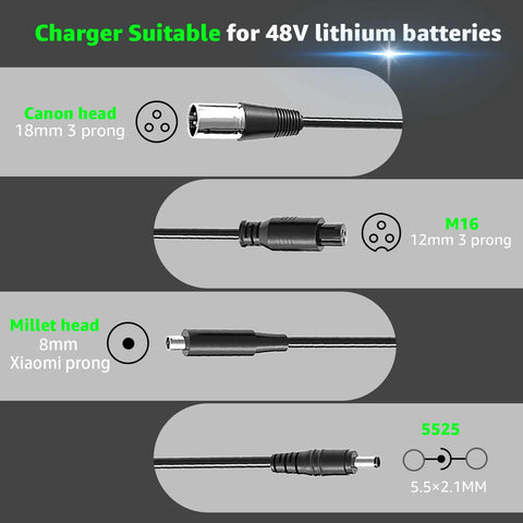 54.6V 2A Four Output LiIon Battery Charger For 48V To 54.6V Scooters And Electric Bikes Fast Universal Charger For Razor Jetson Voyage Gotrax Ninebot Ve And Other Lithium Battery Packs