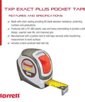 Exact Plus Retractable Metric Pocket Tape Measure With Nylon Coating, 5m length, features description, Starrett branding