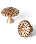6 Pack Amber Red Cabinet Knobs 1.3 Inch Zinc Alloy Drawer Pulls featuring floral design and retro round shape, ideal for furniture.