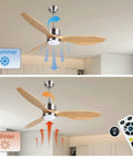 52 Inch Dope Smart Ceiling Fan With Lights Remote Control Three Way Control Solid Wood Blades Quiet Silicon Steel DC Motor Energy Efficient For Living Room And Bedroom Ideal For Any Home showing summer and winter mode