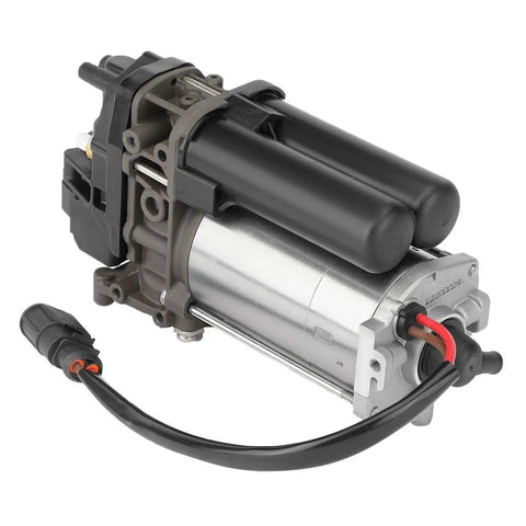 Bulletproof Heavy Duty Electric Air Suspension Compressor Compatible With Tesla Model S And X showing black and silver design with connector.