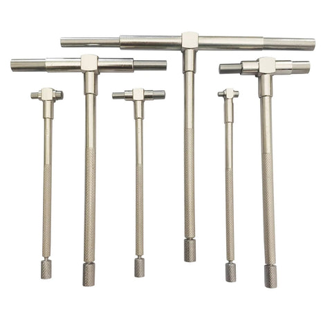 JENSWILL six-piece telescoping bore gauge set, 5/16-6 in range, stainless steel with knurled handles