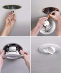 Installation steps of Integrated LED Retrofit Recessed Gimbal Light That Fits 5 And 6 Inch Cans With Selectable CCT 2700K To 5000K 600 Lumens White Finish Heat Sink Keeps LED Array Cool And Easy Ceiling Install.