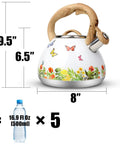 Stovetop Tea Kettle With Wood Pattern Handle, Loud Whistle, 2.7 Quart Food Grade Stainless Steel Pot For Induction And Gas Stoves, Butterfly Design, Rust Resistant, Easy Pour Tea Maker.