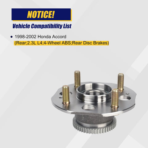 Rear Wheel Bearing And Hub Assembly 512178 For 1998 1999 2000 2001 2002 Honda Accord 2.3L L4 With Rear ABS Disc Brakes