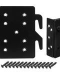 Solid As A Rock 4 Pack Bed Frame Hardware Featuring Double Hook Slot Brackets And Reinforced Steel Plates, includes black steel plates and fasteners.