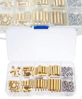 180 Pcs M2.5 Brass Hex Standoff Kit With Nuts And Spacers Male And Female Threaded Spacers For Electronics Tech DIY Motherboard PCB Repair Kit Gold And Silver Finish Includes Storage Boxes, open case view