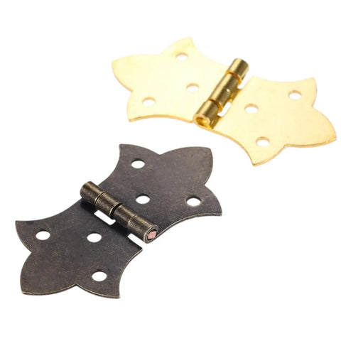 Antique Bronze Flower Hinges Set, 2 Pack Iron Cabinet And Door Hinges With 6 Holes, DIY Furniture Hardware, gold and bronze hinge