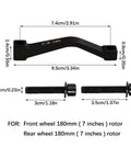 Two Pack Post Mount Disc Brake Adapter For 180mm Rotors showing adapter dimensions and screws, CNC Machined 7075 Aluminum