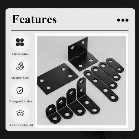 Tough As Nails Stainless SteelFlat Brackets 24 Pack, Heavy Duty Straight Connector Supports For Wood Panels, Rust Proof Corner Braces With Countersunk Holes, Great For Tables Beds Fences In Matte Black