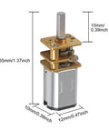2 Pack 12V 1000RPM All Metal Gear Motor Micro Gearbox N20 Speed Reduction for DIY RC Toys Robots, dimensions labeled.