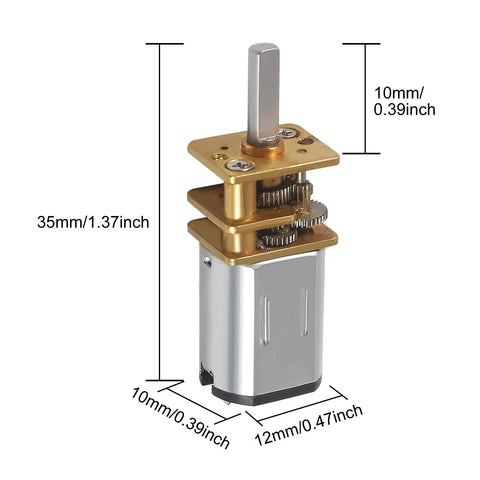 2 Pack 12V 1000RPM All Metal Gear Motor Micro Gearbox N20 Speed Reduction for DIY RC Toys Robots, dimensions labeled.