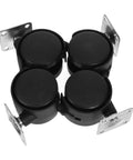 Solid Build Four Piece Black Swivel Furniture Casters With Secure Brakes And Flat Plate Base heavy duty replacement wheels set.