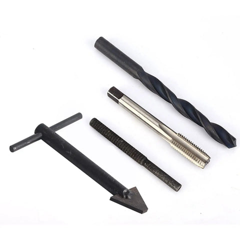 M10 x 1.25 Thread Repair Insert Kit with 12 screw sleeves and twisted drill for auto parts, featuring stainless steel tools