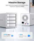 Four Bay Raid External Hard Drive Enclosure With Usb 3.0 for Blazing Data Speeds showing storage capacity and drive slots.