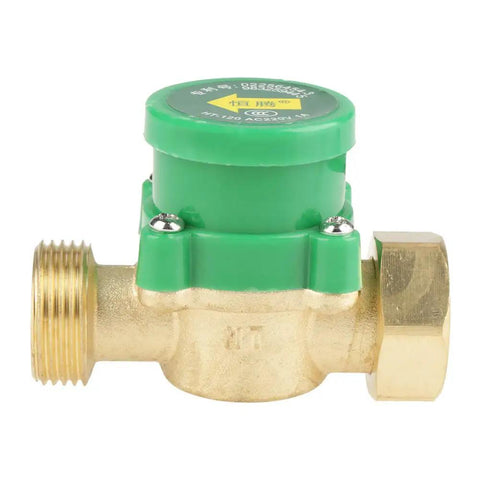 Flow Sensor Switch for Water Pump With G3/4 Inch Thread AC 220V 1A Low Water Pressure Use, brass body, green cover