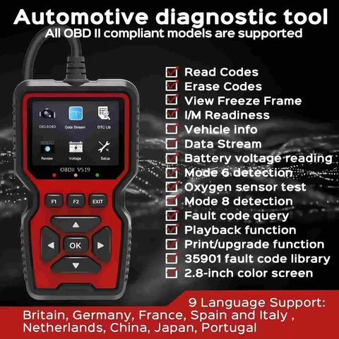 Go To All In One OBD2 Car Code Reader And Diagnostic Tool With Reset Mode 6 And Mode 8 IM Readiness displayed with features