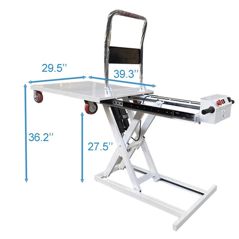Electric Hydraulic Lift Table Cart Featuring Smooth Gliding Rails And One Touch Power Raise For No Sweat Material Handling Up To 660 Pounds On A Heavy Duty Workhorse Frame