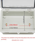 Interior view of Outdoor IP65 Waterproof ABS Junction Box With Hinged Clear Cover showing dimensions and mounting holes.