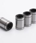Beefed Up Linear Bearing Set 20mm Bore, 32mm Outer Diameter, 42mm Length, 4 Pack For CNC Machines, 3D Printers And Automation Projects With Double Sealed Ball Bushing For Smooth And Precise Motion, four silver linear bearings