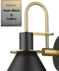 Close-up of the Set Of 2 Industrial Wall Sconce Lights Modern 1 Light Vanity Fixtures in Matte Black with Brushed Gold Interior