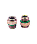 Transmission Oil Cooler Line Connectors With Clip For Chevy 3/8 Tube X 5/8-18 Thread Stops Leaks, two metal adapters visible.