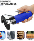 Hand holding Beefy Upgraded 3 Inch Air Cut Off Tool With 5 Die Grinder Cutting Wheels for metal, wood, plastic crafts.