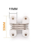 4 Piece Rock Solid White Hidden Hinges 33X11Mm Foldable Cross Hinges For Doors Windows Furniture Table Repair Heavy Duty Plastic With Reinforced Core Non Fading Coating Plug And Play Setup For Quick Fixes, showing size markings.