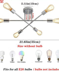 Six Light E26 Sputnik Semi Flush Mount Ceiling Light Fixture For Kitchen Dining Living Room Bedroom Foyer Dope Industrial Style UL Listed Fully Dimmable With Compatible Bulbs And Dimmer with dimensions and bulb types