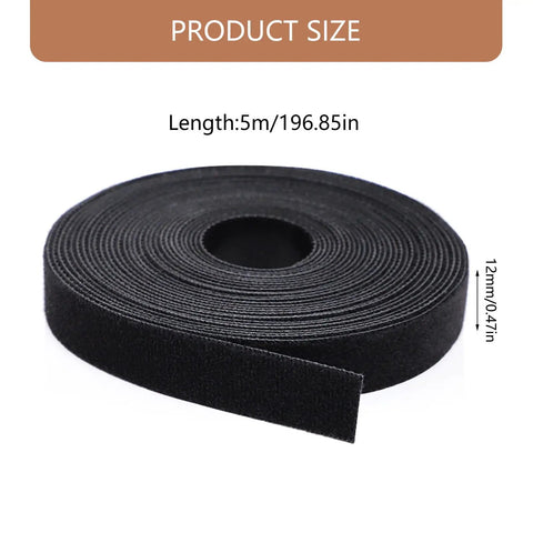 Heavy Duty Reusable Cable Management Straps White Tearable Cord Organizer Tie For Computer Speaker Guitar Wires Snag Up Messy Cords And Keep Your Desk Looking Super Clean Every Day, 5m length and 12mm wide black strap.