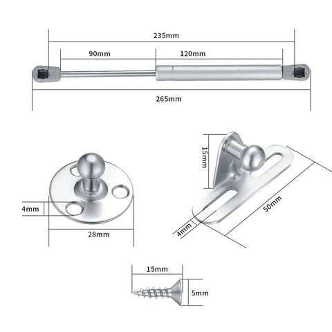 Four Pack 100N Gas Struts Lift Supports For Cabinet Doors And Storage Boxes, 22.5 Lb Soft Close Hinges, Hydraulic Gas Lift Springs