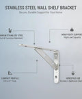 Heavy Duty Wall Mount Shelf Bracket Stainless Steel L Bracket For Kitchen And Bathroom Storage Silver Finish