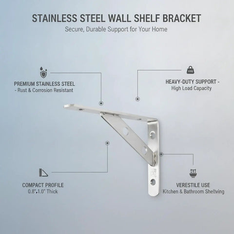 Heavy Duty Wall Mount Shelf Bracket Stainless Steel L Bracket For Kitchen And Bathroom Storage Silver Finish