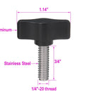 Straight Up Tough Four Pack 1/4x3/4 Inch Thumb Screws with 1.14 inch aluminum knob and stainless steel thread.