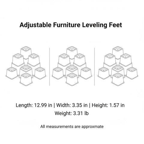Illustrated dimensions of Adjustable Furniture Leveling Feet Screw In Legs For Sofa Bed Or Table, made from durable PP plastic.