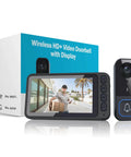 Wireless HD Video Doorbell With 4.5 Inch Indoor Monitor No WiFi Or App Needed next to its packaging box