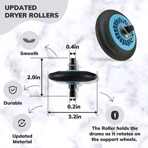 Upgraded Dryer Repair Kit With Roller, Idler Pulley And Belt For DC97-16782A DC93-00634A 6602-001655 5PH2337 Dryers Replacement, roller dimensions and features
