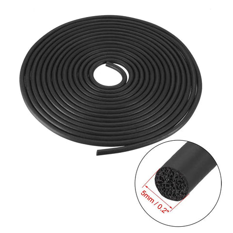 Tough As Nails Premium EPDM Rubber Foam Tape Weather Seal Strip For Door And Window Gaps 5mm Diameter By 16.4 Feet Black, rolled tape with a cross-section view.