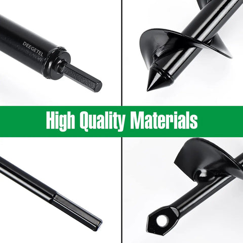 Close-up of Planting Auger Drill Bit Set Four Pack Three Eighth Inch Hex Drive Garden Bits, showcasing metal tip and hex drive details