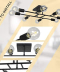 8 Light Sputnik Ceiling Light In Black Flush Mount With E26 Base, Industrial Vintage Chandelier for dining room and kitchen details