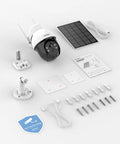 2 Pack Solar Powered Wireless Security Camera System With Battery Powered Outdoor WiFi Cameras 360 Panoramic PTZ components
