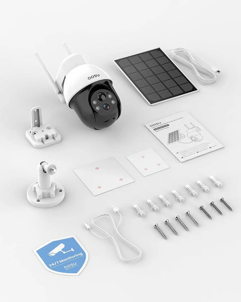 2 Pack Solar Powered Wireless Security Camera System With Battery Powered Outdoor WiFi Cameras 360 Panoramic PTZ components