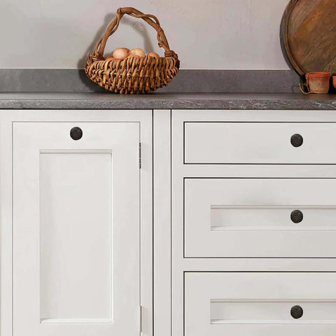 Two Pack Rustic Iron Cabinet Knobs One And A Half Inch Vintage Farmhouse Solid Core Kitchen Hardware for Doors and Dresser Drawers