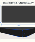 Dimensions of En2 Standing Desk With Clamp Power Strip And Built-In USB Outlets, Electric Height Adjustable Sit-Stand Desk With Cable Management, 55 by 28 inches, black frame and top, shown with thickness details.