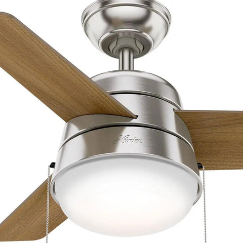 36 Inch Indoor Ceiling Fan With LED Light And Pull Chain, Quiet Modern Small Room Fan In Brushed Nickel, Standard Mount, 3 Blades