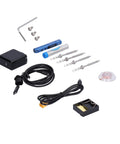 Top Tier Jauarta Mini Electric Soldering Iron Kit With Power Adapter Plus 4 Interchangeable Tips For Welding Work At Any Time Using USB Power Supply In Cool Blue Color, set of tools including power adapter and tips.