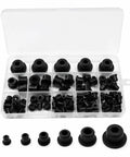 Six Size Silicone Grommet Kit With 100 Pcs T Type Grommets For Automotive Firewall Wiring And Cable And Pipe Holes Waterproof And Heat Resistant Hole Plugs For Electrical Irrigation Plumbing And More Storage Case Included, clear case with six black sizes