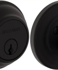 Hella Secure Solid Brass Smart Electronic Deadbolt Featuring Dead Simple Bluetooth And Wifi Pairing For Rock Solid Door Access In Sleek Satin Black Hardware Finish close-up view of black deadbolt lock with keyhole.