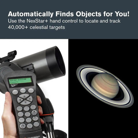 NexStar 127SLT Computerized Telescope With SkyAlign Auto Finder showing hand controller and image of Saturn.