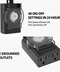 Outdoor Weatherproof Timer Outlet With 24 Hour Mechanical Light Timer, close-up of timer dial and two grounded outlets